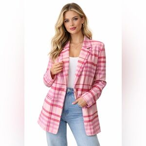 ASOS Design Pink Plaid Longline Blazer Oversized US 6